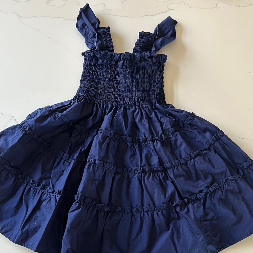 Navy Blue Smocked Casual Dress